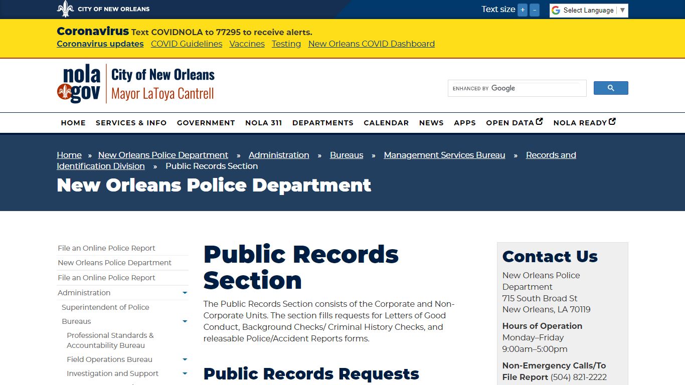 Public Records Section - City of New Orleans
